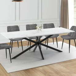 Table à manger extensible rectangle 200-240 cm 8-12 personnes effet marbre blanc*IDMarket Discount
