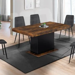 Table à manger extensible bois effet vieilli et noir 6-10 personnes 160-200 cm*IDMarket
