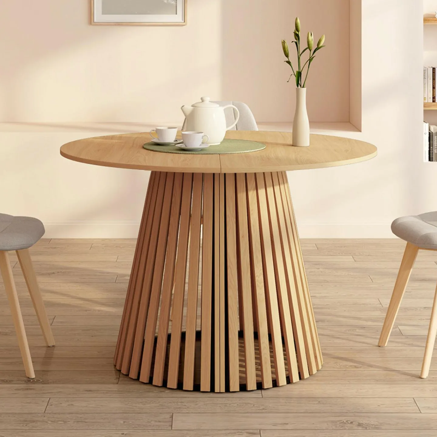 Table à manger extensible ronde 4-10 personnes pied bois 110-200 cm*IDMarket Clearance