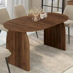Table à manger extensible japandi ovale 6-10 personnes noyer 160 - 200 cm*IDMarket Outlet
