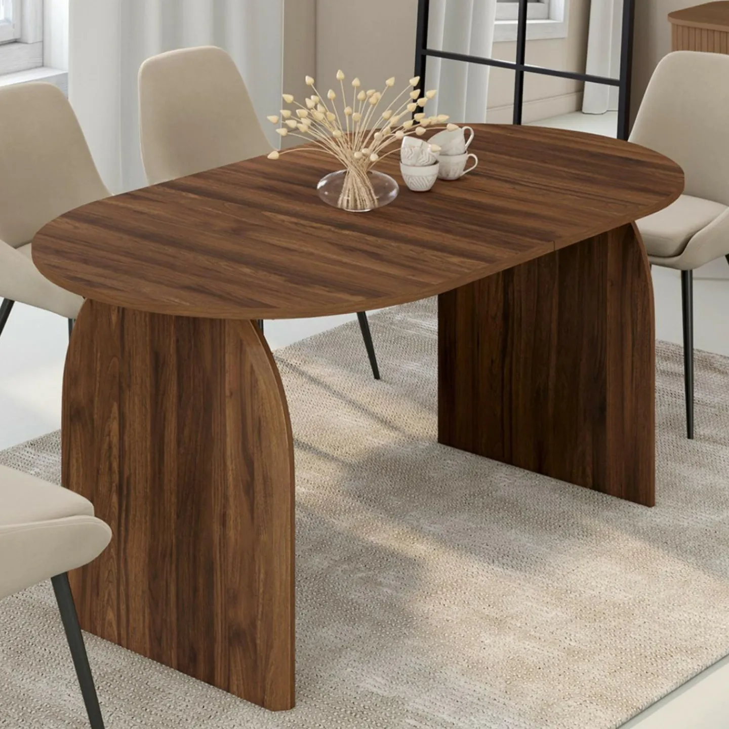 Table à manger extensible japandi ovale 6-10 personnes noyer 160 - 200 cm*IDMarket Outlet