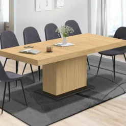 Table à manger extensible rectangle bois et socle noir*IDMarket