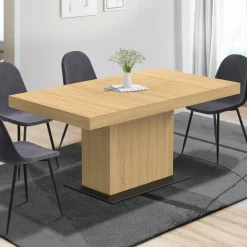 Table à manger extensible rectangle bois et socle noir*IDMarket