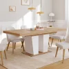 Table à manger extensible avec pied central bois et blanc*IDMarket Sale