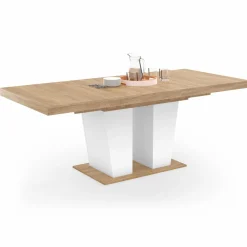 Table à manger extensible avec pied central bois et blanc*IDMarket Sale