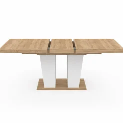 Table à manger extensible avec pied central bois et blanc*IDMarket Sale