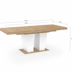 Table à manger extensible avec pied central bois et blanc*IDMarket Sale
