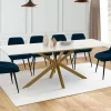 Table à manger extensible 160-200 cm 6-10 personnes avec plateau effet marbre doré et pied araignée en laiton*IDMarket Sale