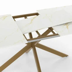 Table à manger extensible 160-200 cm 6-10 personnes avec plateau effet marbre doré et pied araignée en laiton*IDMarket Sale