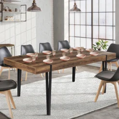 Table à manger extensible en bois pieds épingle noir 8-12 personnes 200-240 cm*IDMarket Discount