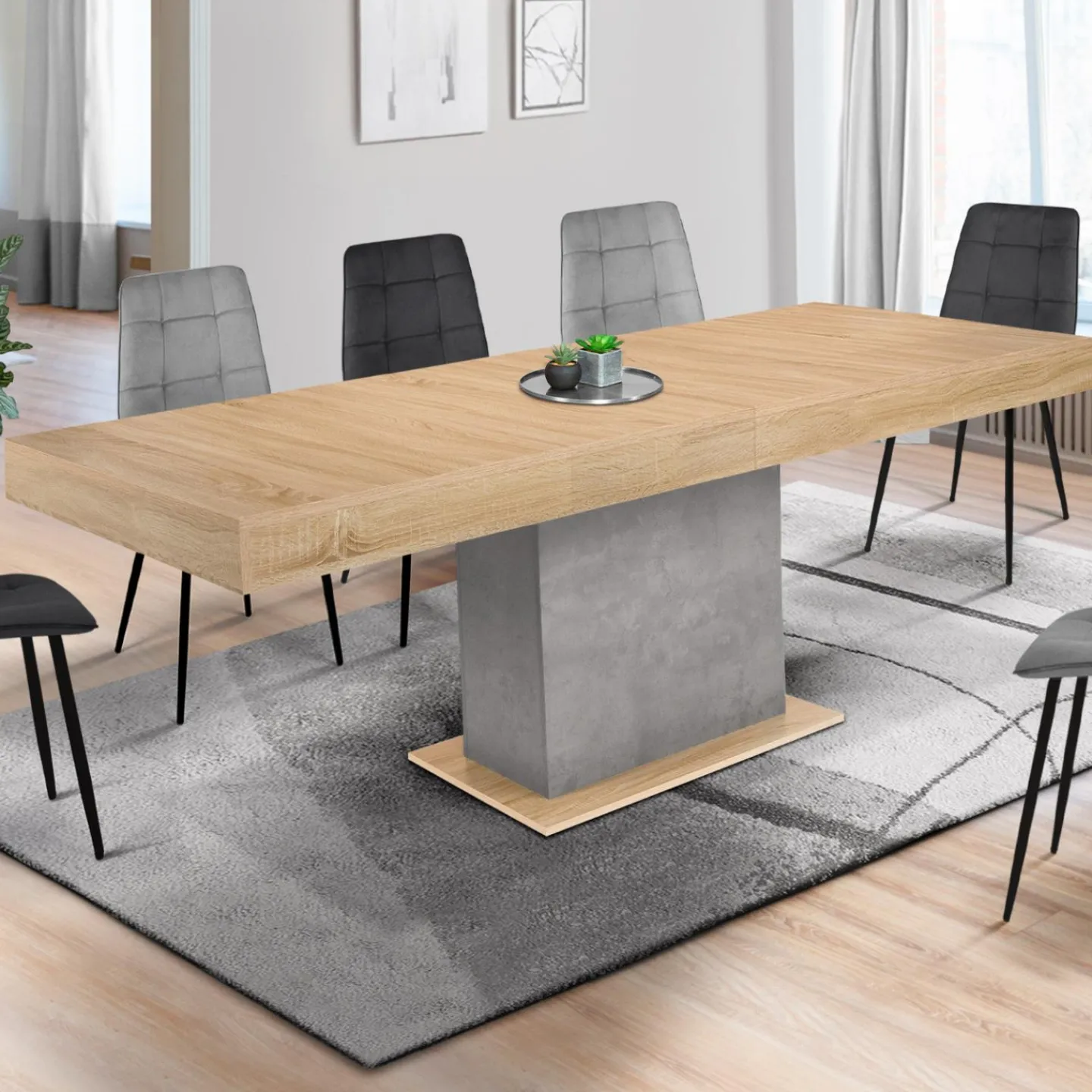 Table à manger extensible 6-10 personnes bois et effet béton*IDMarket Online