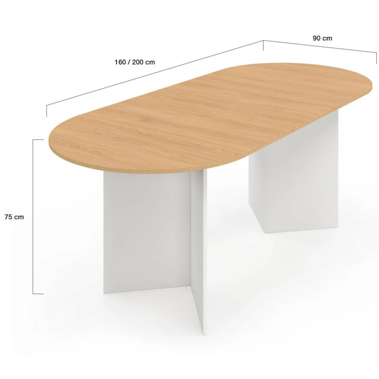 Table à manger extensible ovale MARTHE 6 -10 personnes bois façon hêtre et blanc 160-200 cm*IDMarket Sale