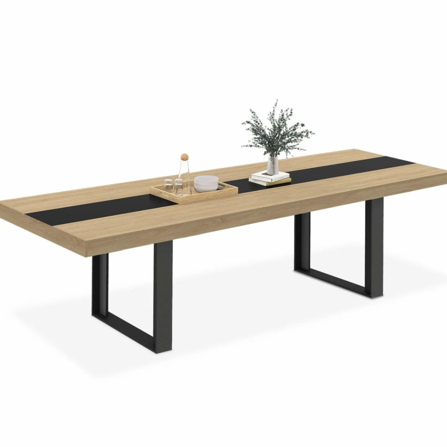 Table à manger extensible bois et bande centrale noire*IDMarket Clearance