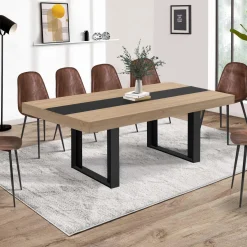 Table à manger extensible bois et bande centrale noire*IDMarket Clearance