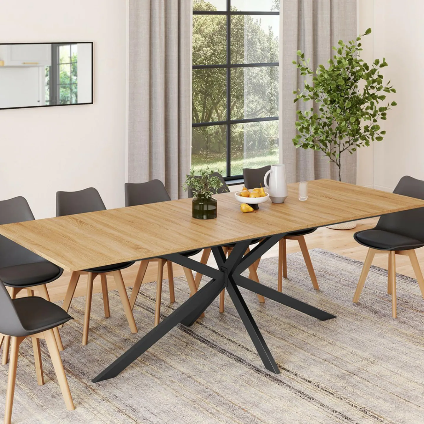 Table à manger extensible 8-12 personnes bois et noir*IDMarket Best