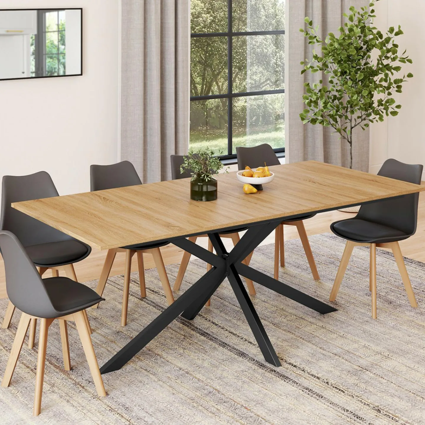 Table à manger extensible 8-12 personnes bois et noir*IDMarket Best