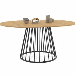 Table à manger extensible ronde 110-150 cm 4-8 personnes bois et pied filaire noir*IDMarket Best