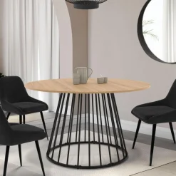 Table à manger extensible ronde 110-150 cm 4-8 personnes bois et pied filaire noir*IDMarket Best