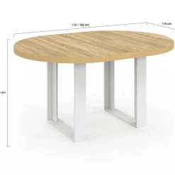 Table à manger extensible ronde bois et blanc 110-150 cm pour 4 à 6 personnes*IDMarket Online