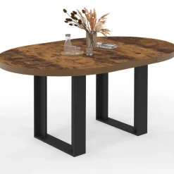 Table à manger extensible ronde 4-6 personnes bois foncé effet vieilli et noir*IDMarket Best