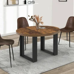 Table à manger extensible ronde 4-6 personnes bois foncé effet vieilli et noir*IDMarket Best