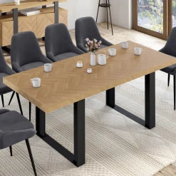 Table à manger extensible rectangulaire effet chevrons et noir*IDMarket