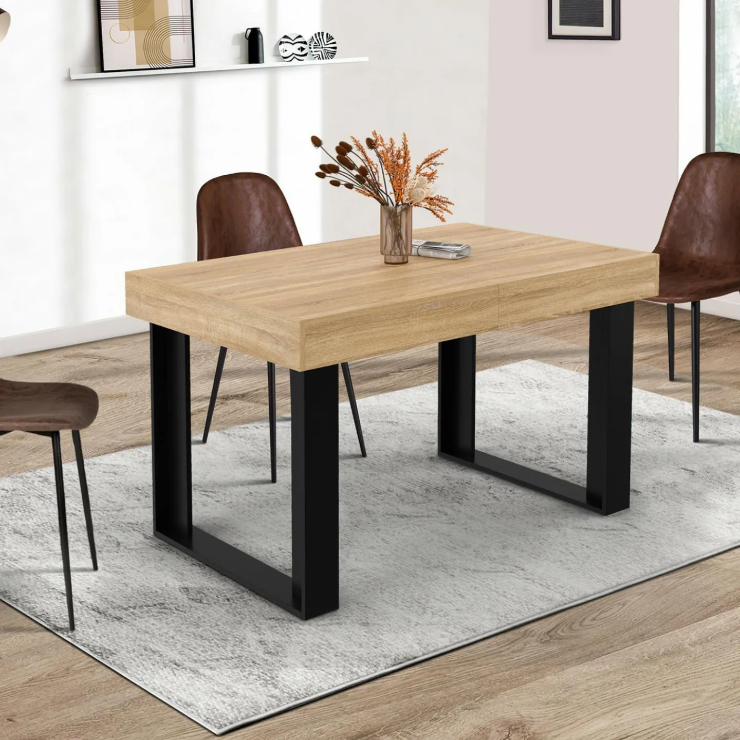 Table à manger extensible 120-160 cm 4-6 personnes noire et bois*IDMarket Hot