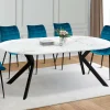 Table à manger extensible ronde 4-10 personnes pied araignée noir plateau effet marbre blanc 110-200 cm*IDMarket