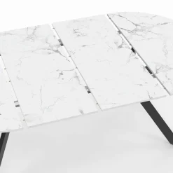 Table à manger extensible ronde 4-10 personnes pied araignée noir plateau effet marbre blanc 110-200 cm*IDMarket