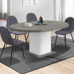 Table à manger extensible ronde 4-8 personnes béton et blanc 120-160 cm*IDMarket