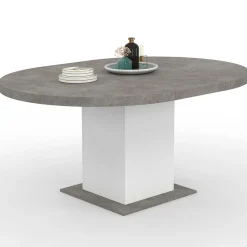 Table à manger extensible ronde 4-8 personnes béton et blanc 120-160 cm*IDMarket
