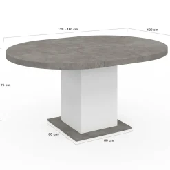 Table à manger extensible ronde 4-8 personnes béton et blanc 120-160 cm*IDMarket