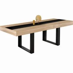Table à manger extensible 6-10 personnes bois et bande centrale noire*IDMarket