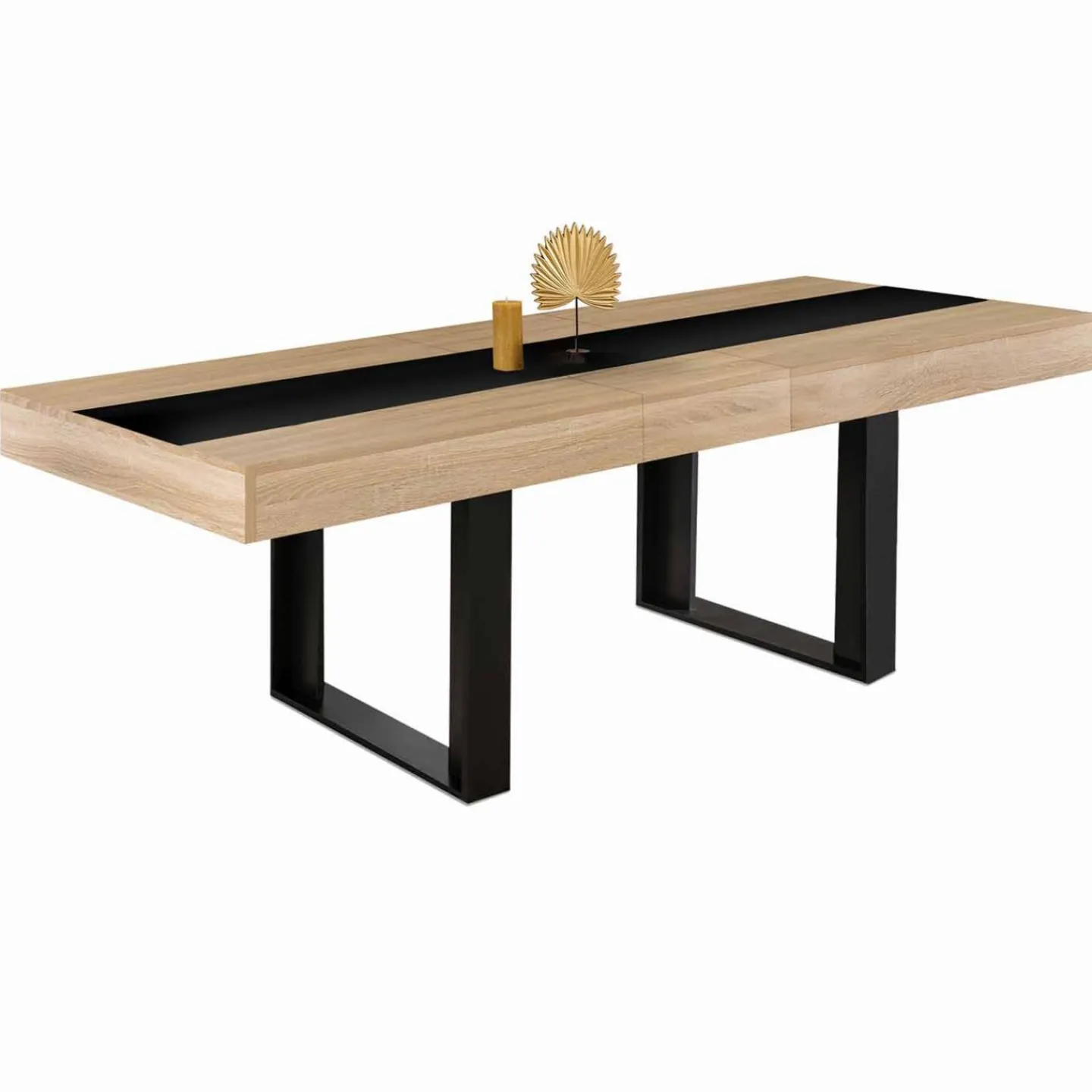 Table à manger extensible 6-10 personnes bois et bande centrale noire*IDMarket