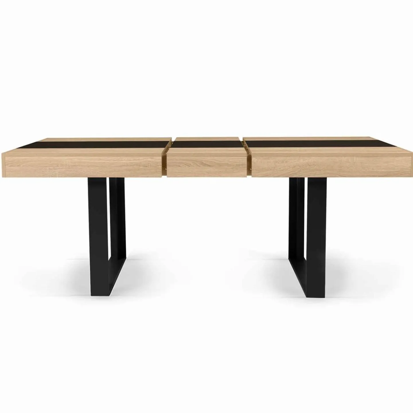 Table à manger extensible 6-10 personnes bois et bande centrale noire*IDMarket