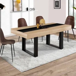 Table à manger extensible 6-10 personnes bois et bande centrale noire*IDMarket