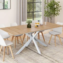 Table à manger extensible rectangulaire bois et blanc*IDMarket