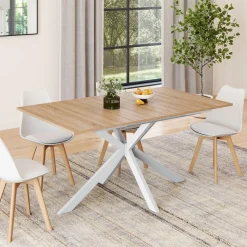Table à manger extensible rectangulaire bois et blanc*IDMarket