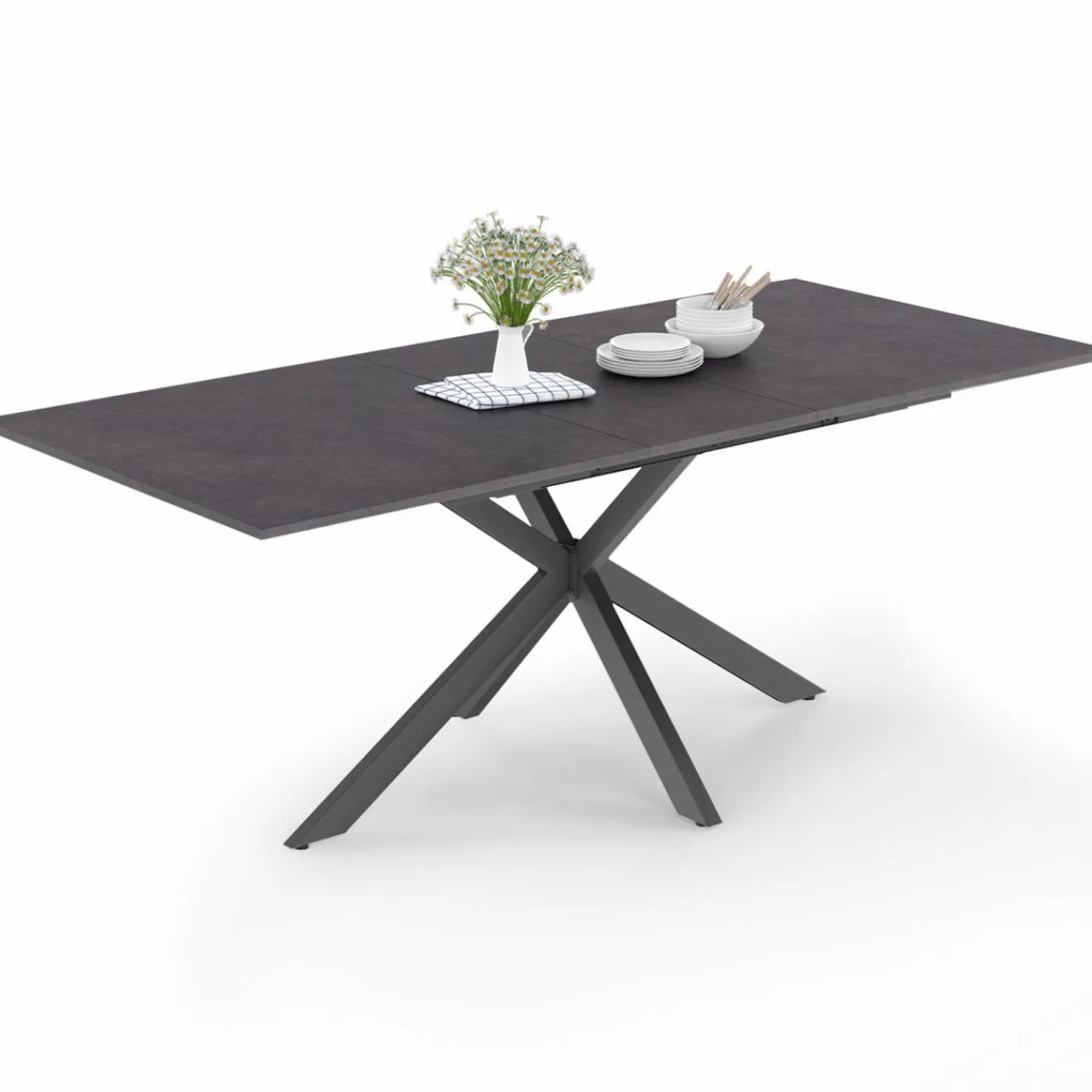 Table à manger extensible 6 à 10 personnes avec plateau effet béton pied araignée*IDMarket Outlet