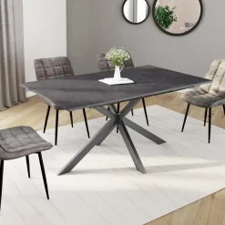 Table à manger extensible 6 à 10 personnes avec plateau effet béton pied araignée*IDMarket Outlet
