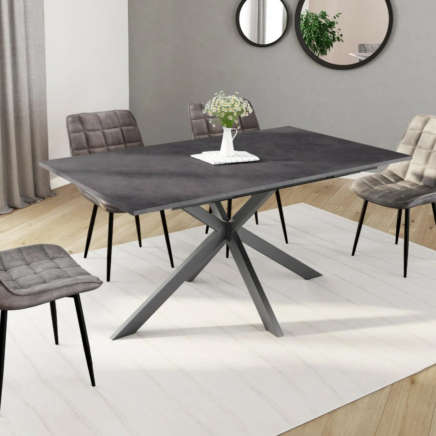 Table à manger extensible 6 à 10 personnes avec plateau effet béton pied araignée*IDMarket Outlet