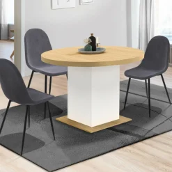 Table à manger extensible ronde 4-8 personnes bois et blanc 120-160 cm*IDMarket