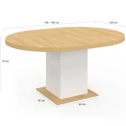 Table à manger extensible ronde 4-8 personnes bois et blanc 120-160 cm*IDMarket