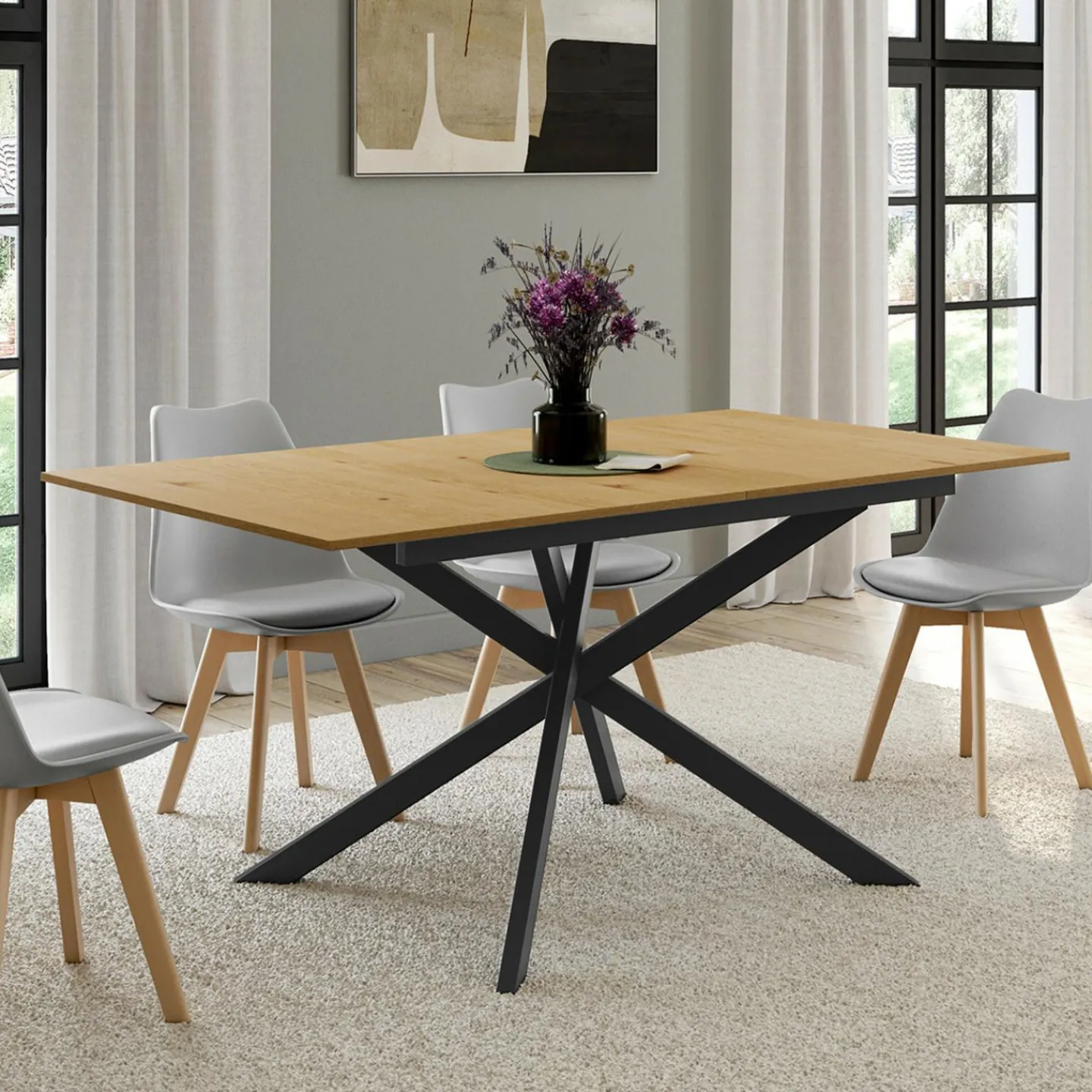 Table à manger extensible bois et noir 6-10 personnes 160-200 cm*IDMarket Best