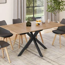 Table à manger extensible rectangle 120-160 cm 4-8 personnes pied araignée bois et noir*IDMarket Clearance