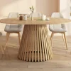 Table à manger extensible ronde 4-8 personnes pied bois en lattes et plateau bois 110 - 150cm*IDMarket New