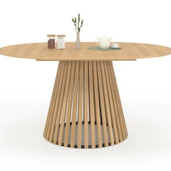 Table à manger extensible ronde 4-8 personnes pied bois en lattes et plateau bois 110 - 150cm*IDMarket New