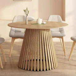 Table à manger extensible ronde 4-8 personnes pied bois en lattes et plateau bois 110 - 150cm*IDMarket New