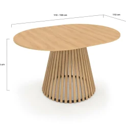 Table à manger extensible ronde 4-8 personnes pied bois en lattes et plateau bois 110 - 150cm*IDMarket New
