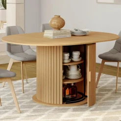 Table à manger extensible ronde 4-8 personnes pied lattes avec rangement 110-150 cm*IDMarket Hot